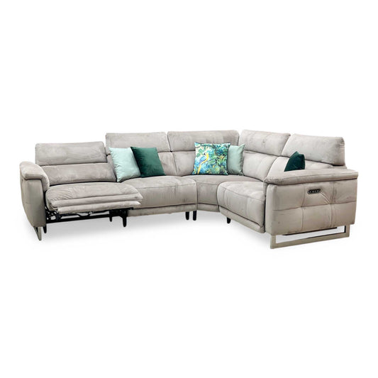 ‘Moet’ 51014 Opulence Cedar Fabric Power Recliner Corner Sofa with Telescopic Headrests Furniture Village