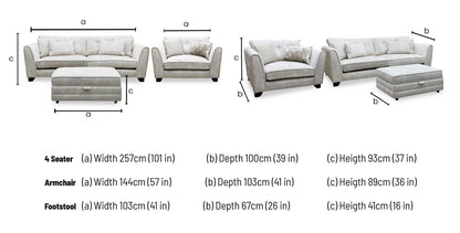 Mariah_ Dapple Ivory-Tri Brass Insert Fabric 4 Seater Classic Back Split Frame Sofa with Snuggler Chair & Storage Footstool Furniture Village