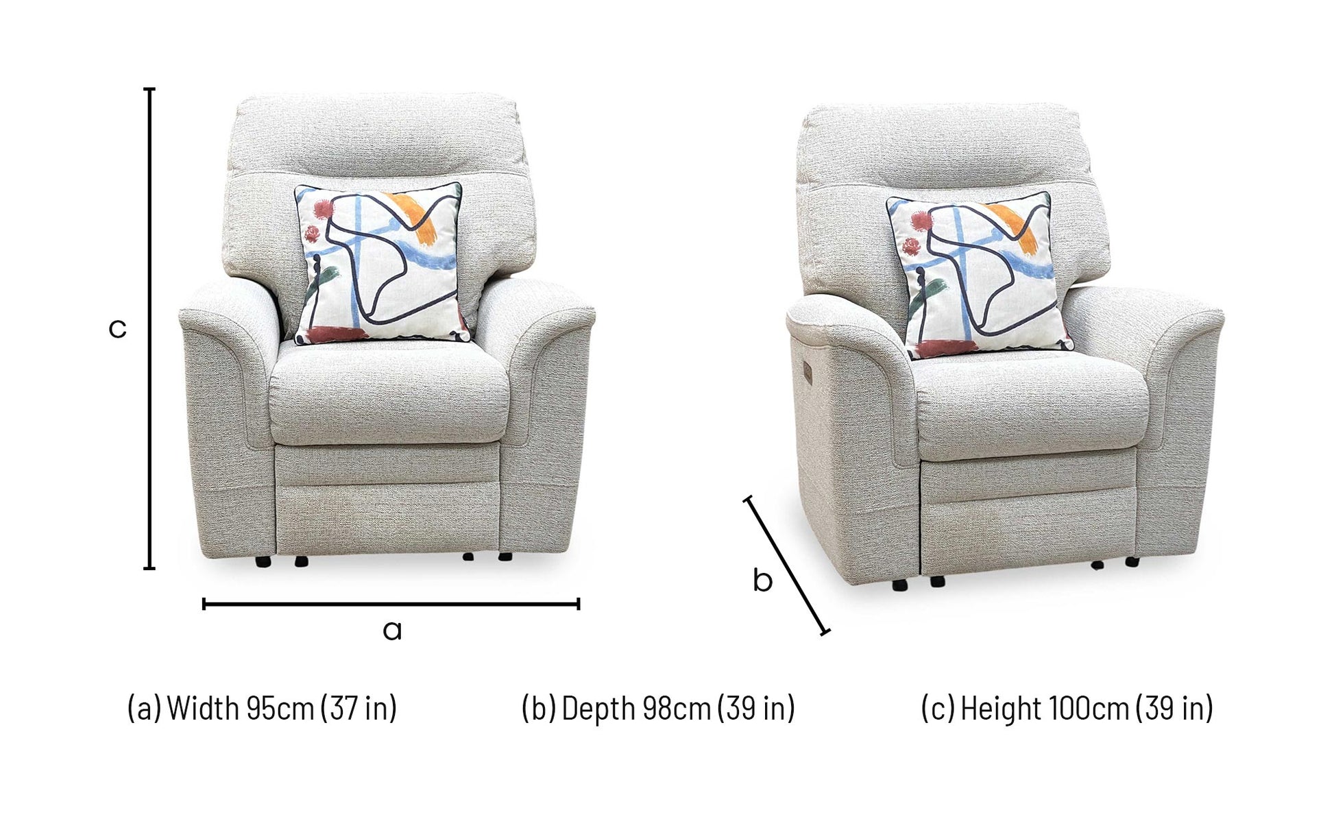 Parker Knoll ‘Hudson 23’ Caledonian Stone 001300-0055 Fabric Power Recliner Chair with Power Headrest and Power Lumbar Furniture Village