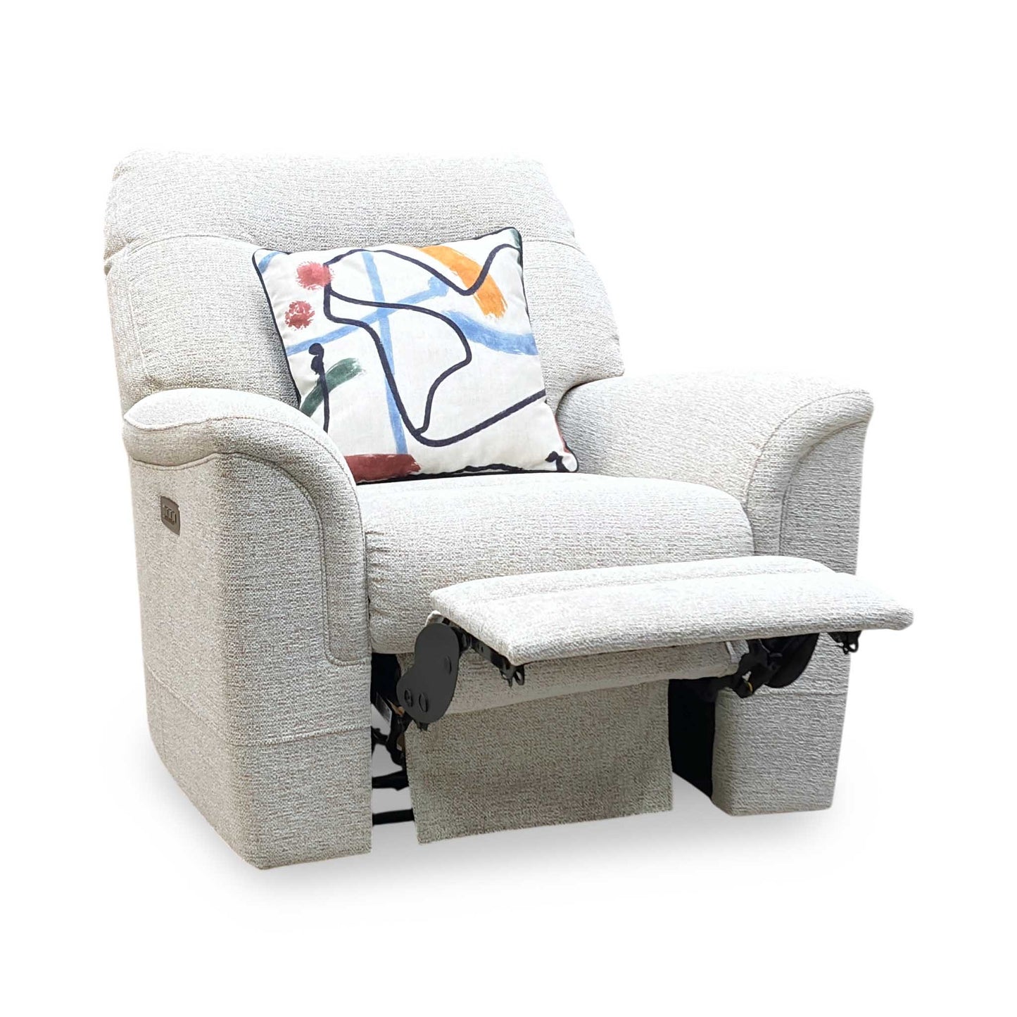 Parker Knoll ‘Hudson 23’ Caledonian Stone 001300-0055 Fabric Power Recliner Chair with Power Headrest and Power Lumbar Furniture Village