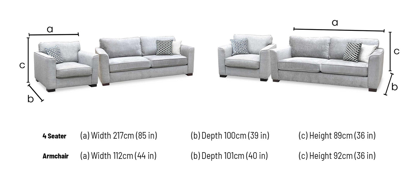 'Elora’ Warm Grey Fabric Set - 4 Seater + Large Armchair Sofa Set