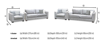 'Elora’ Warm Grey Fabric Set - 4 Seater + Large Armchair Sofa Set