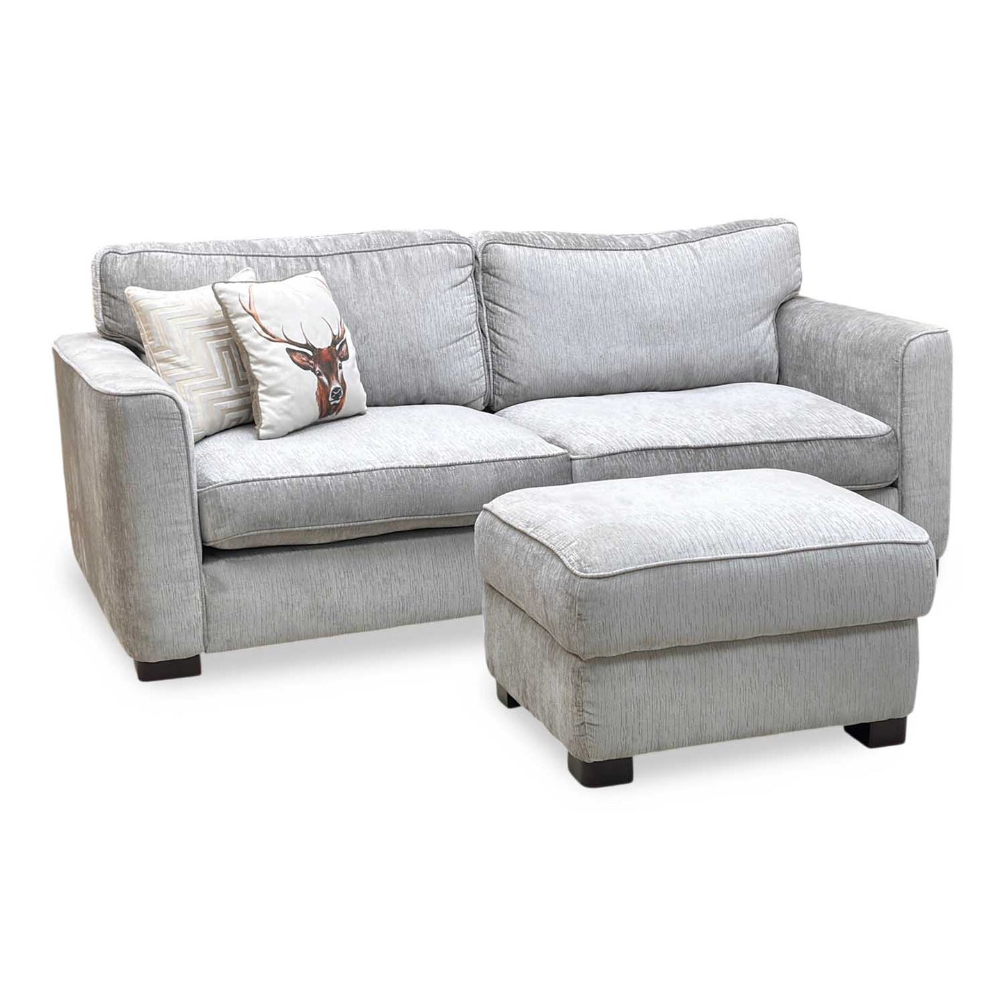 'Elora’ Warm Grey Fabric 4 Seater Split Frame Sofa with Storage Footstool Furniture Village