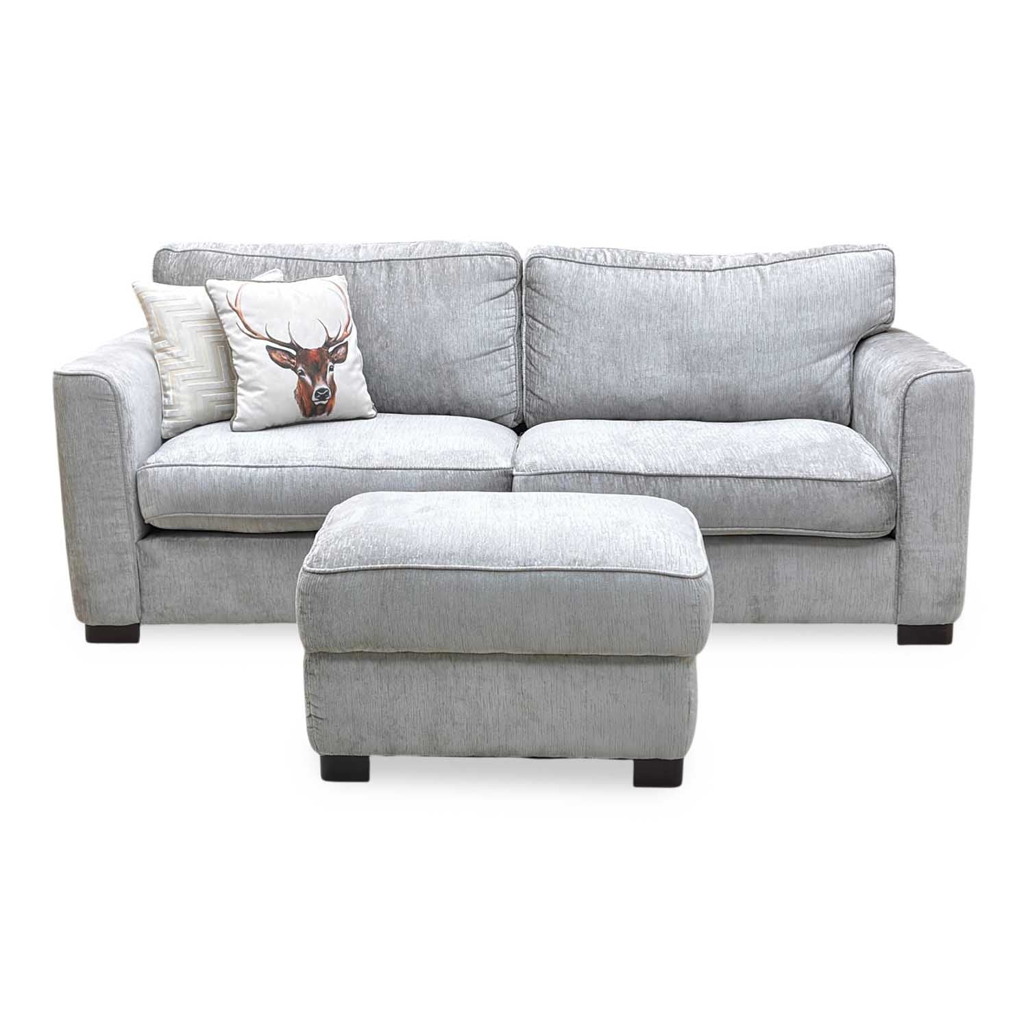 'Elora’ Warm Grey Fabric 4 Seater Split Frame Sofa with Storage Footstool Furniture Village