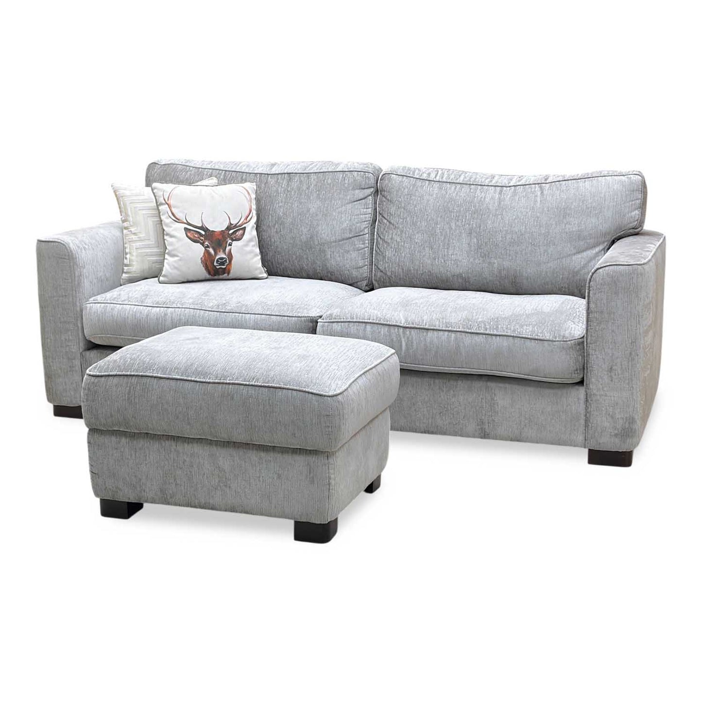 'Elora’ Warm Grey Fabric 4 Seater Split Frame Sofa with Storage Footstool Furniture Village