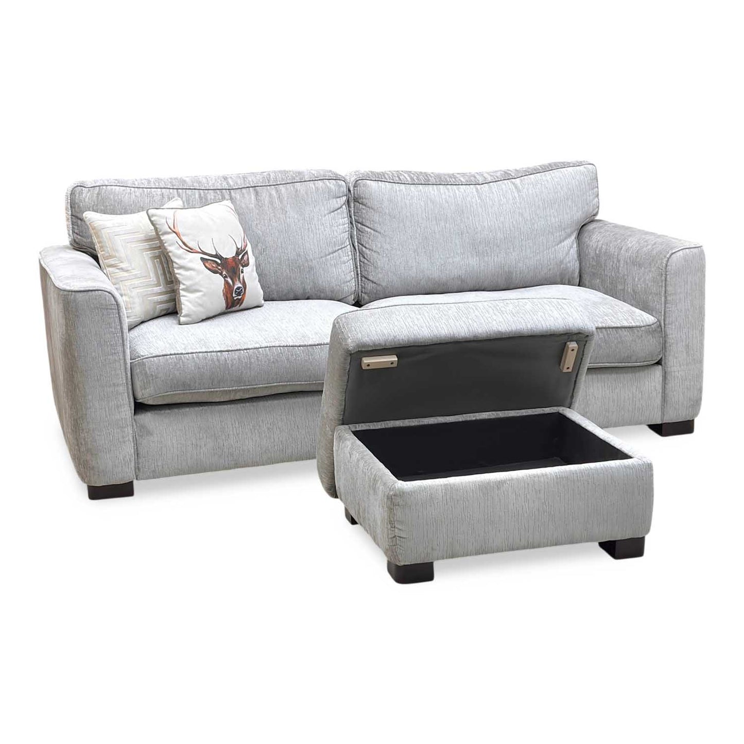 'Elora’ Warm Grey Fabric 4 Seater Split Frame Sofa with Storage Footstool Furniture Village