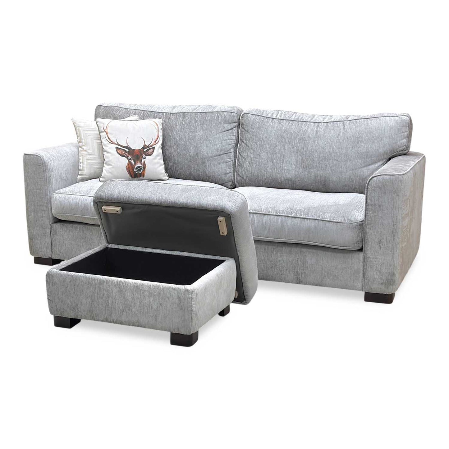 'Elora’ Warm Grey Fabric 4 Seater Split Frame Sofa with Storage Footstool Furniture Village