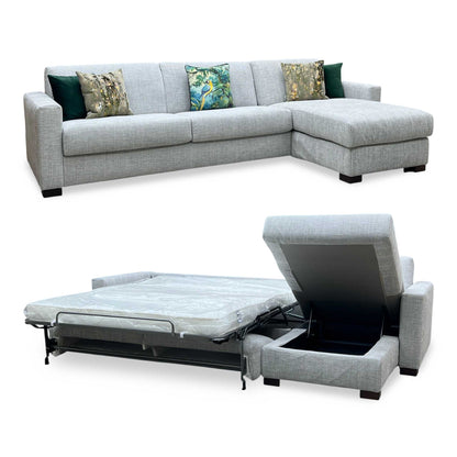 'Alcova’ Grey Fabric 3 Seater Sofa Bed with Storage Chaise Furniture Village