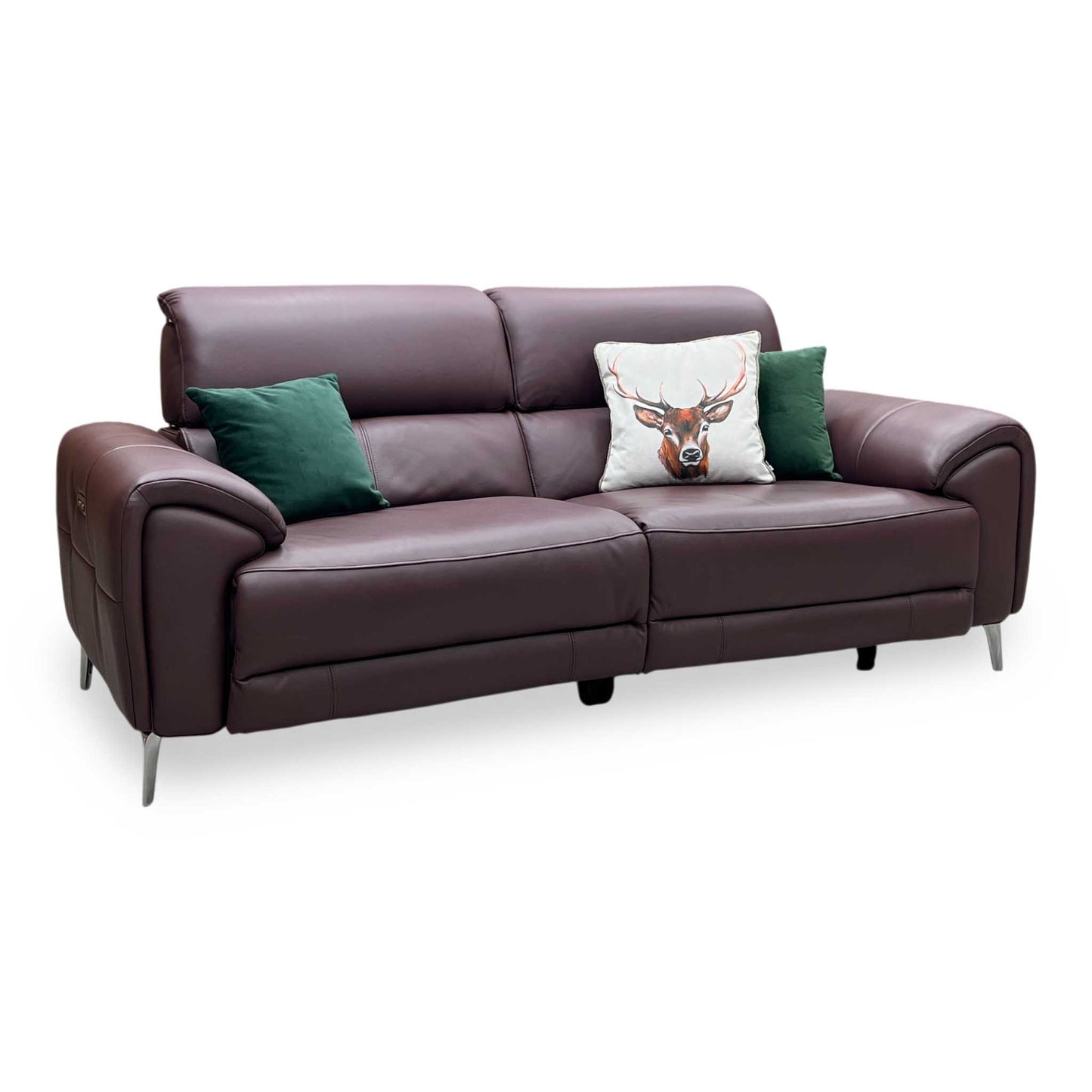 ‘Vino’ Cat-40_30 Oslo Mulberry Leather 3 Seater Power Recliner Sofa with Power Headrests and Heated Seats Furniture Village