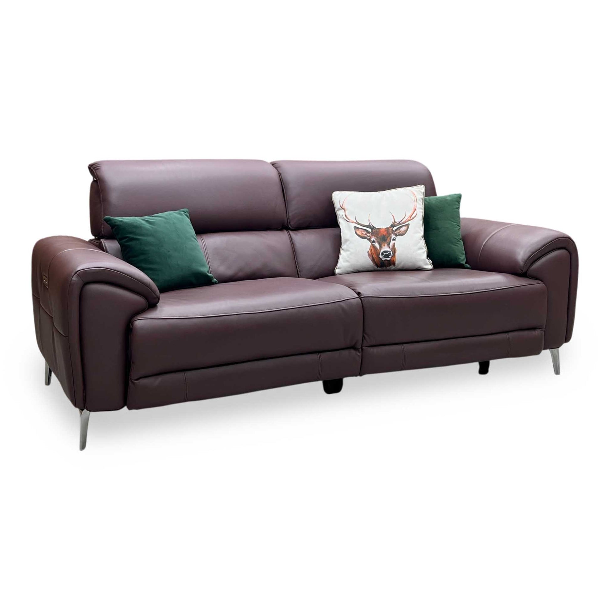 ‘Vino’ Cat-40_30 Oslo Mulberry Leather 3 Seater Power Recliner Sofa with Power Headrests and Heated Seats Furniture Village