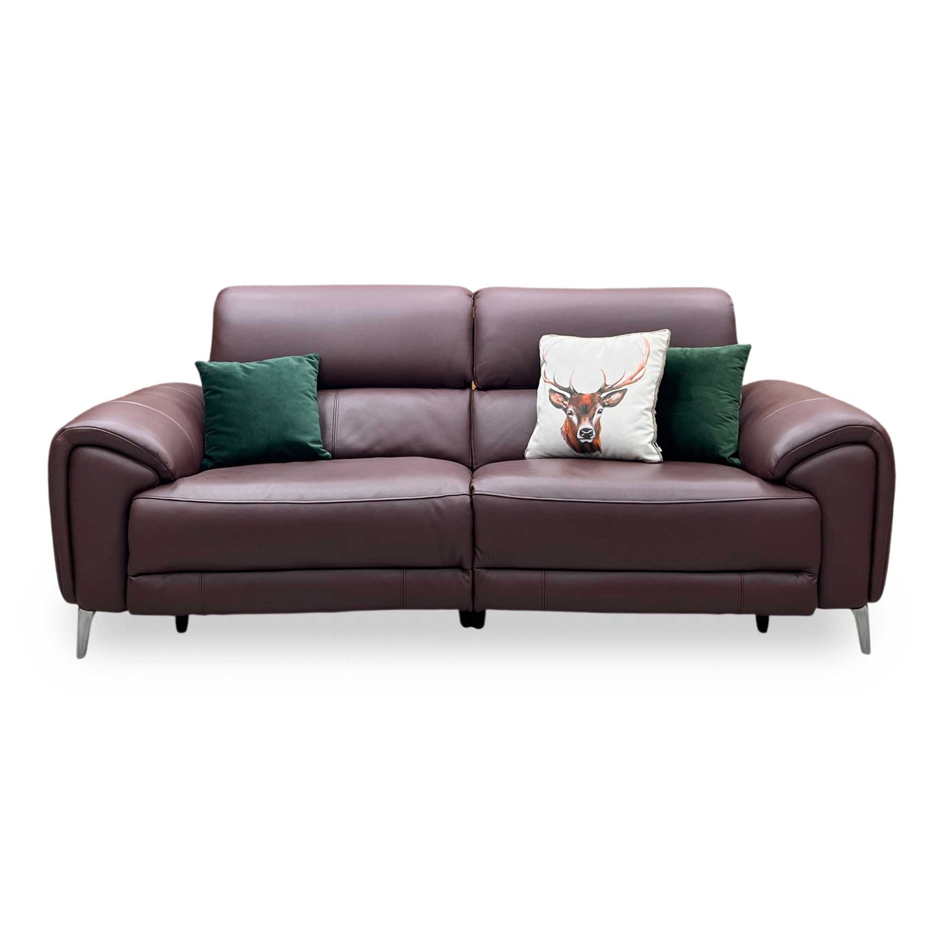 ‘Vino’ Cat-40_30 Oslo Mulberry Leather 3 Seater Power Recliner Sofa with Power Headrests and Heated Seats Furniture Village