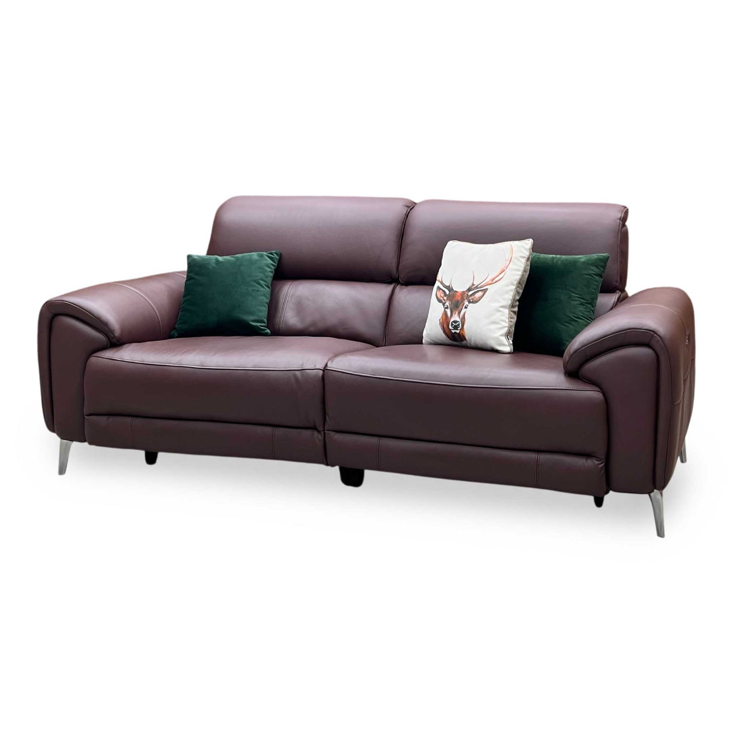 ‘Vino’ Cat-40_30 Oslo Mulberry Leather 3 Seater Power Recliner Sofa with Power Headrests and Heated Seats Furniture Village