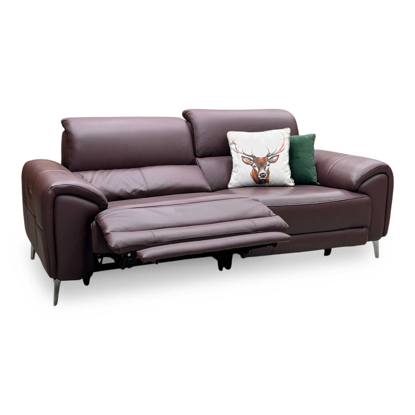 ‘Vino’ Cat-40_30 Oslo Mulberry Leather 3 Seater Power Recliner Sofa with Power Headrests and Heated Seats Furniture Village