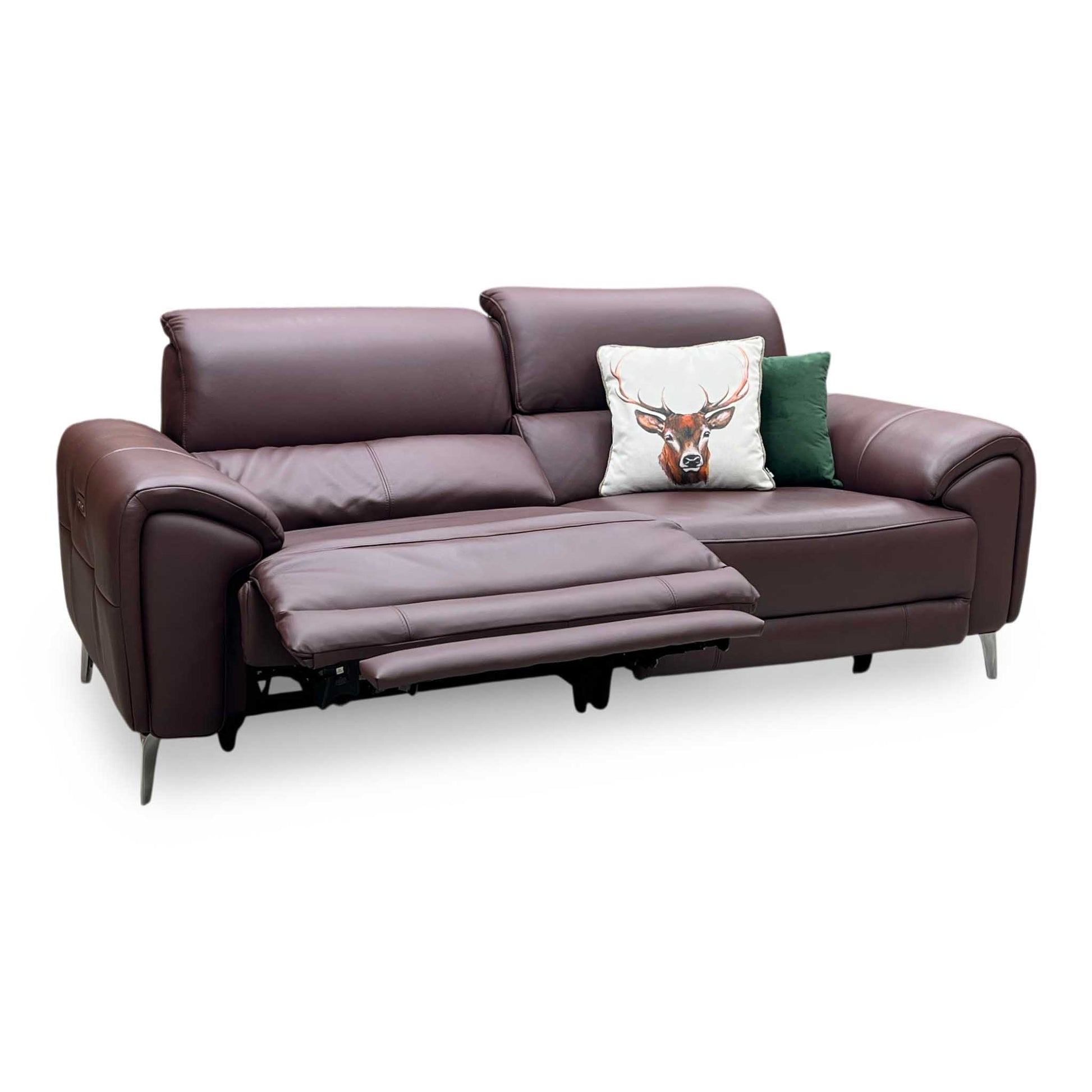 ‘Vino’ Cat-40_30 Oslo Mulberry Leather 3 Seater Power Recliner Sofa with Power Headrests and Heated Seats Furniture Village