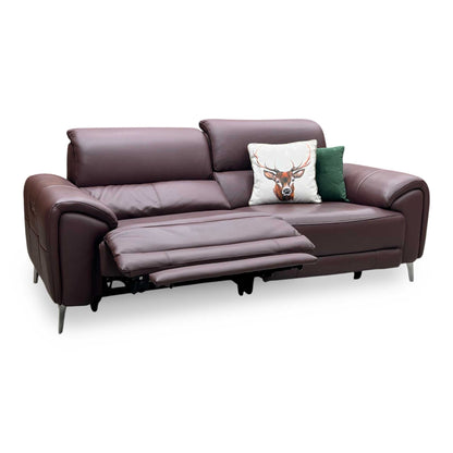 ‘Vino’ Cat-40_30 Oslo Mulberry Leather 3 Seater Power Recliner Sofa with Power Headrests and Heated Seats Furniture Village