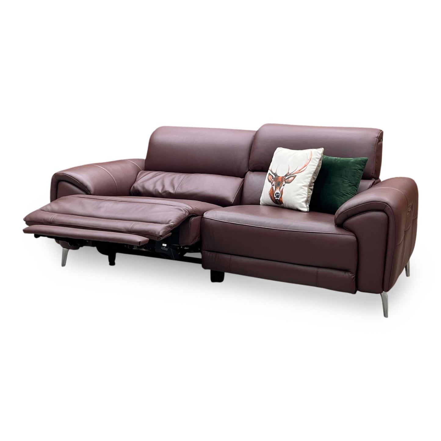 ‘Vino’ Cat-40_30 Oslo Mulberry Leather 3 Seater Power Recliner Sofa with Power Headrests and Heated Seats Furniture Village