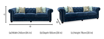 At The Helm ‘Shackleton’ X3y2-W024 Midnight Blue Fabric 4 Seater Chesterfield Sofa Furniture Village