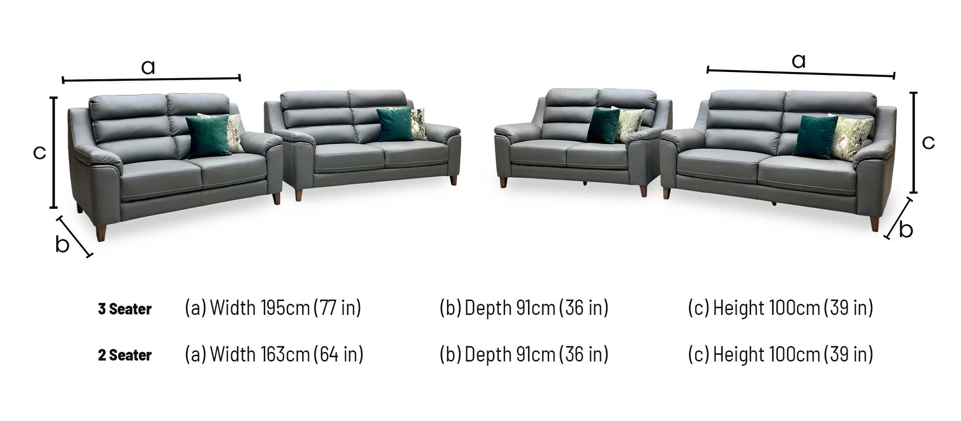 ‘Preston’ Dark Grey Full Leather 3 + 2 Seater Sofa Set Thornbrook (a Joseph James brand)