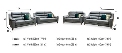 ‘Preston’ Dark Grey Full Leather 3 + 2 Seater Sofa Set Thornbrook (a Joseph James brand)
