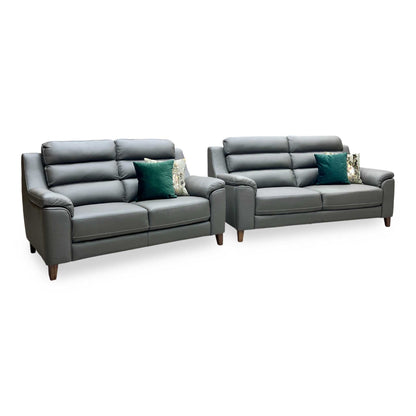 ‘Preston’ Dark Grey Full Leather 3 + 2 Seater Sofa Set Thornbrook (a Joseph James brand)