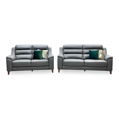 ‘Preston’ Dark Grey Full Leather 3 + 2 Seater Sofa Set Thornbrook (a Joseph James brand)