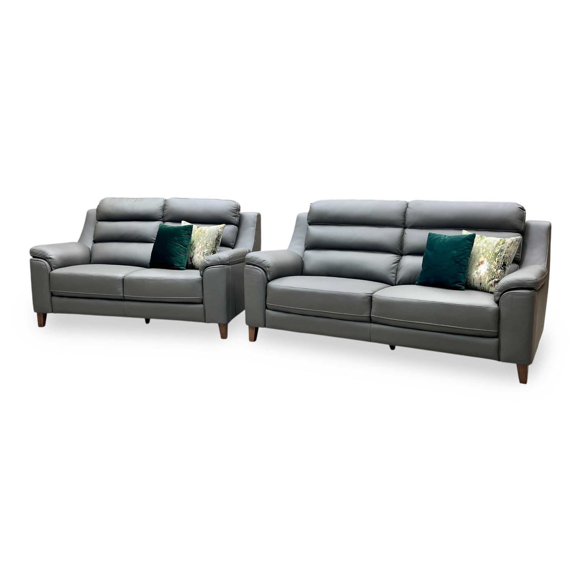 ‘Preston’ Dark Grey Full Leather 3 + 2 Seater Sofa Set Thornbrook (a Joseph James brand)
