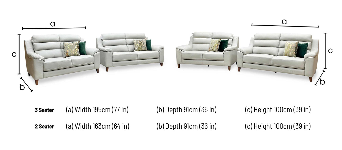 ‘Preston’ Pearl Grey Real Leather 3 + 2 Seater Sofa Set Thornbrook (a Joseph James brand)
