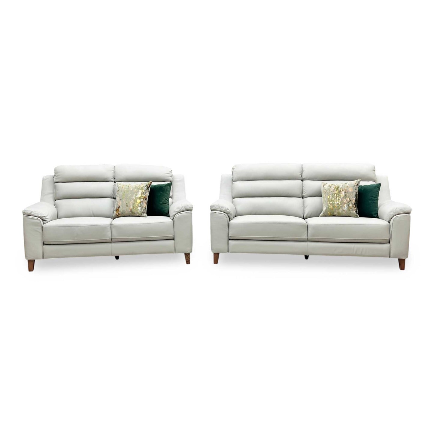‘Preston’ Pearl Grey Real Leather 3 + 2 Seater Sofa Set Thornbrook (a Joseph James brand)