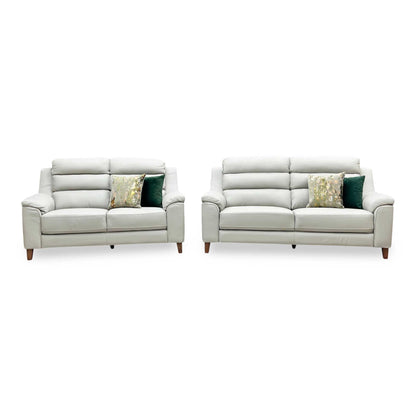 ‘Preston’ Pearl Grey Real Leather 3 + 2 Seater Sofa Set Thornbrook (a Joseph James brand)
