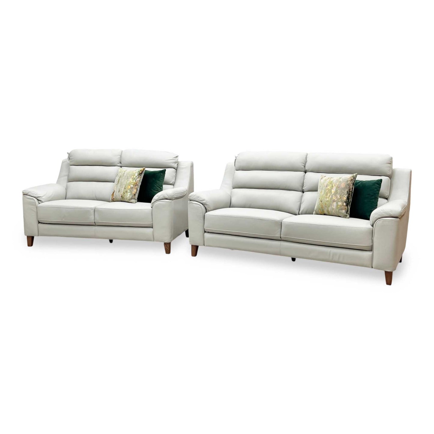 ‘Preston’ Pearl Grey Real Leather 3 + 2 Seater Sofa Set Thornbrook (a Joseph James brand)