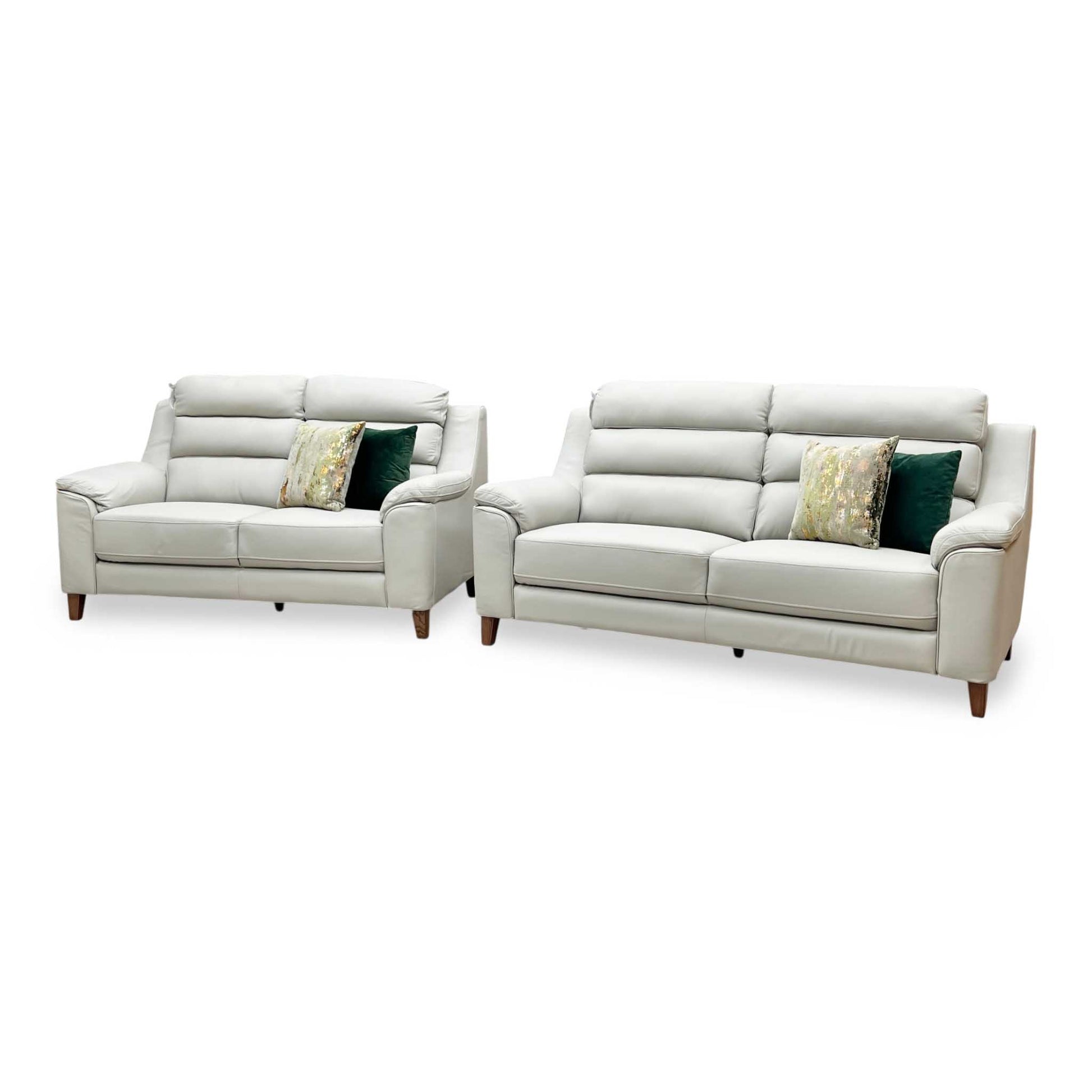 ‘Preston’ Pearl Grey Real Leather 3 + 2 Seater Sofa Set Thornbrook (a Joseph James brand)