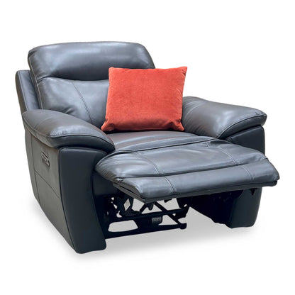 'Sloane' Cat-35_01 Florida Graphite Grey Leather Power Recliner Armchair Furniture Village