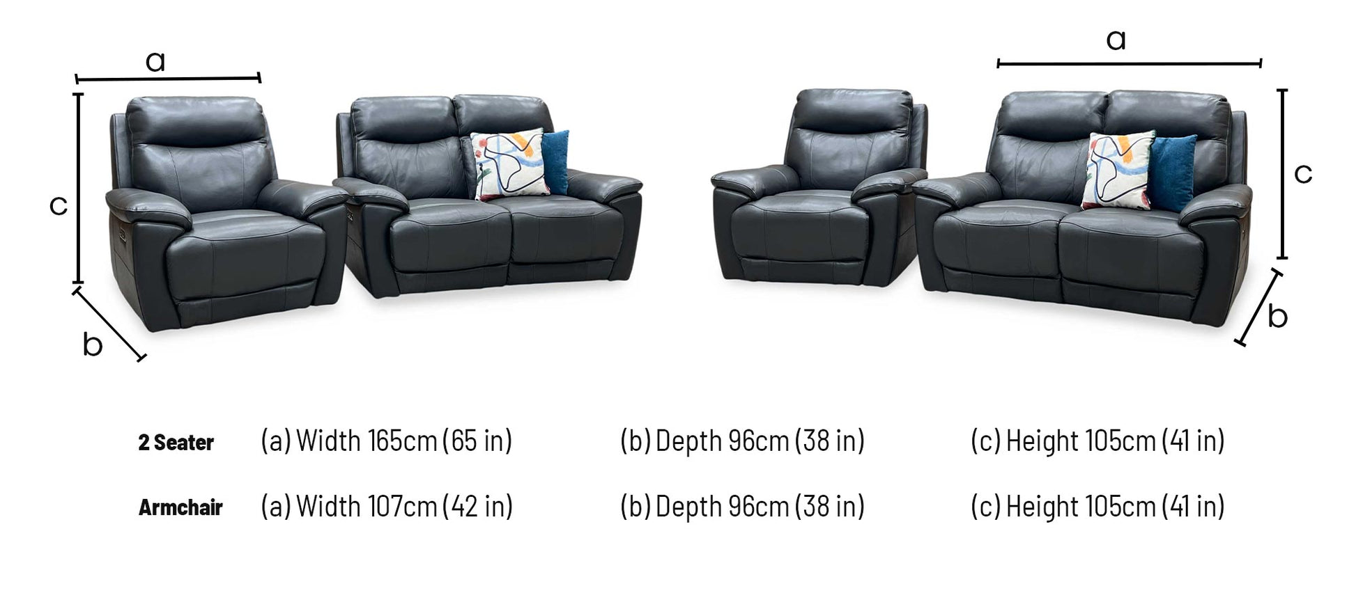 ‘Sloane’ Cat-35_01 Florida Graphite Grey Leather 2 Seater Sofa + Armchair Power Recliner Set Furniture Village
