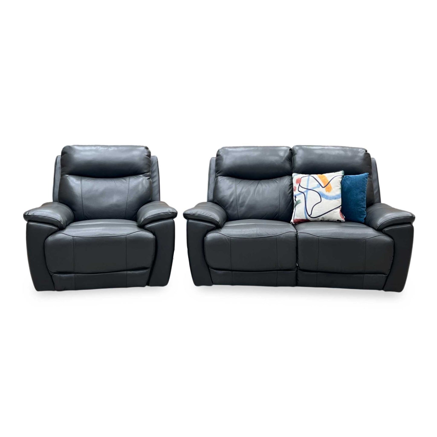 ‘Sloane’ Cat-35_01 Florida Graphite Grey Leather 2 Seater Sofa + Armchair Power Recliner Set Furniture Village