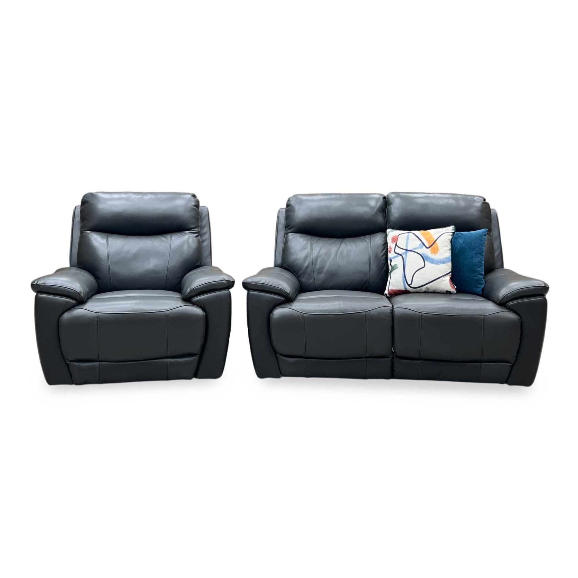 ‘Sloane’ Cat-35_01 Florida Graphite Grey Leather 2 Seater Sofa + Armchair Power Recliner Set Furniture Village