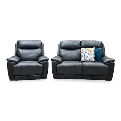 ‘Sloane’ Cat-35_01 Florida Graphite Grey Leather 2 Seater Sofa + Armchair Power Recliner Set Furniture Village