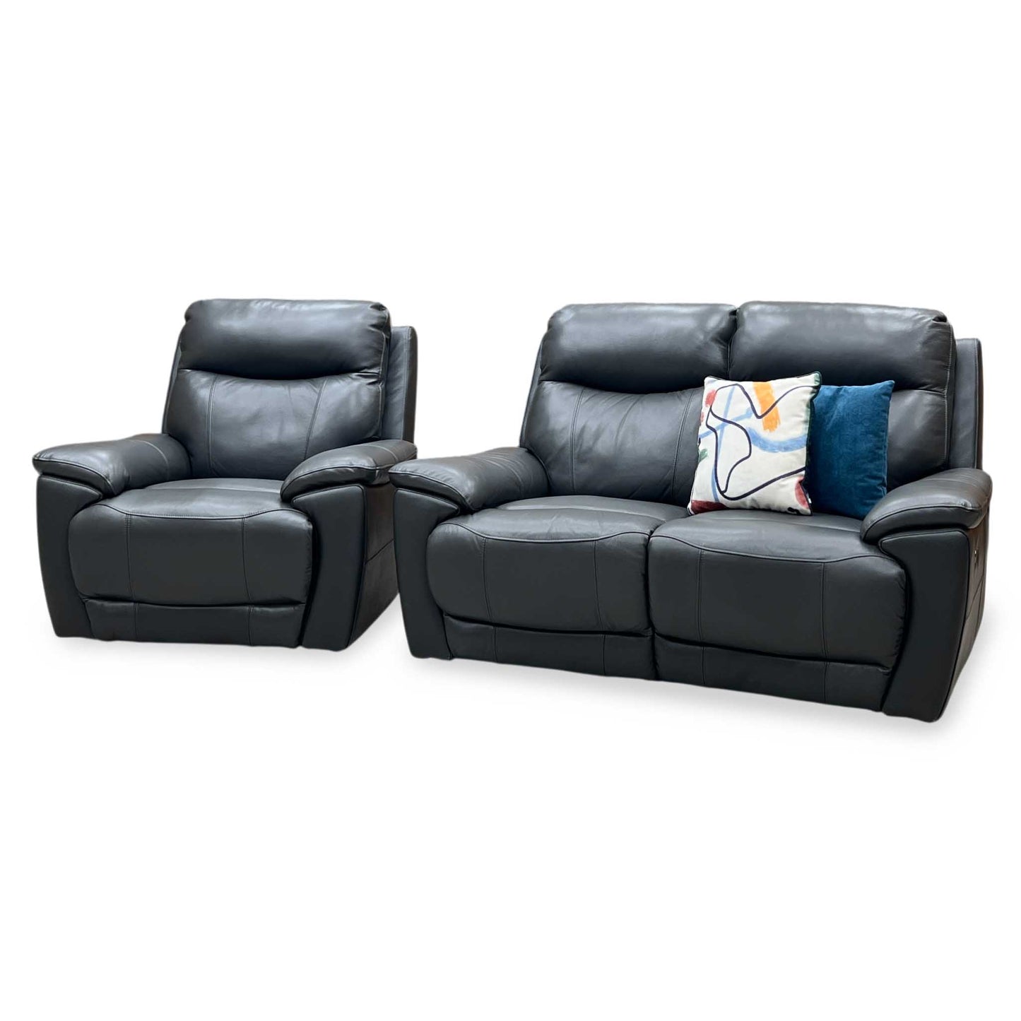 ‘Sloane’ Cat-35_01 Florida Graphite Grey Leather 2 Seater Sofa + Armchair Power Recliner Set Furniture Village