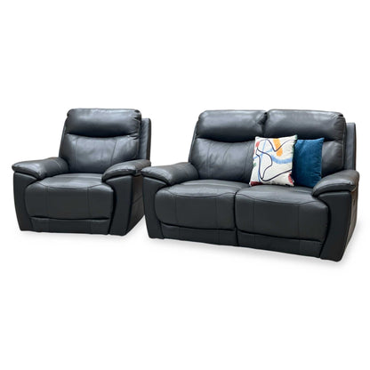 ‘Sloane’ Cat-35_01 Florida Graphite Grey Leather 2 Seater Sofa + Armchair Power Recliner Set Furniture Village