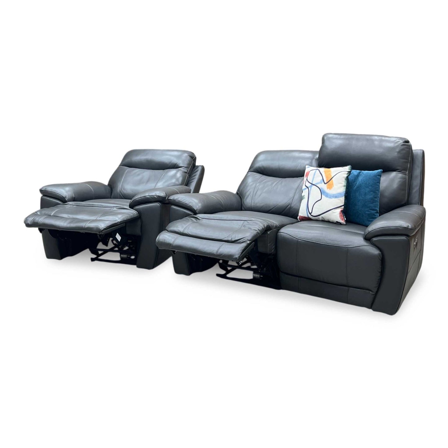 ‘Sloane’ Cat-35_01 Florida Graphite Grey Leather 2 Seater Sofa + Armchair Power Recliner Set Furniture Village