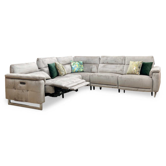 ‘Moet' Opulence Cedar Fabric Large Power Recliner Corner Sofa with Telescopic Headrests Furniture Village