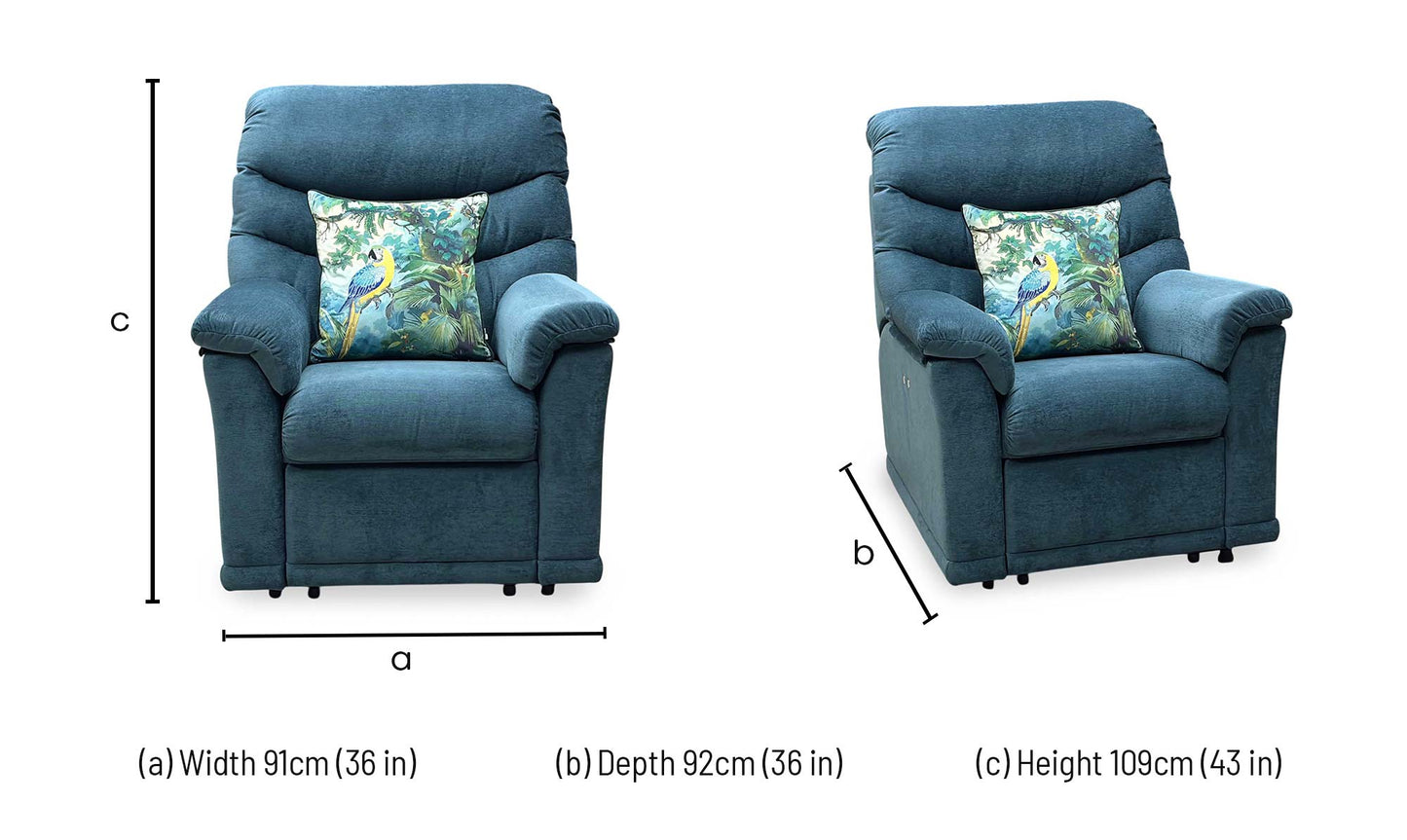 G Plan 'Malvern' B280 Liso Ocean Blue Fabric Power Recliner Armchair Furniture Village