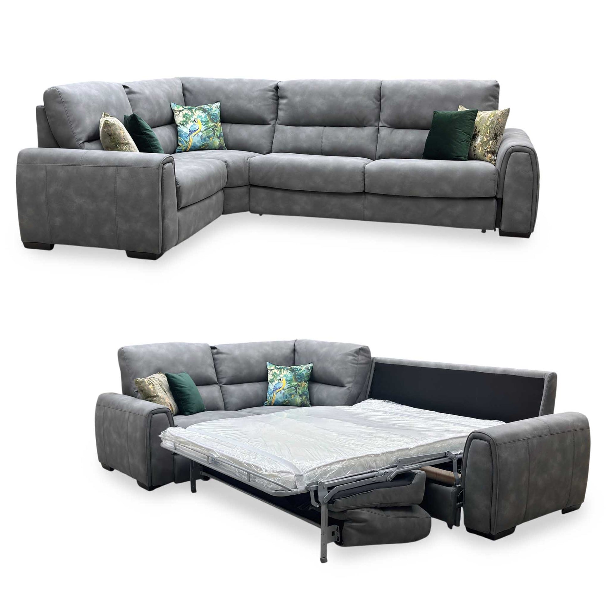‘Flex’ BFA-BEY-R16 Graphite Grey Fabric Small Corner Sofa Bed with Power Recliner and Storage Arms Furniture Village