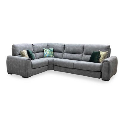 ‘Flex’ BFA-BEY-R16 Graphite Grey Fabric Small Corner Sofa Bed with Power Recliner and Storage Arms Furniture Village