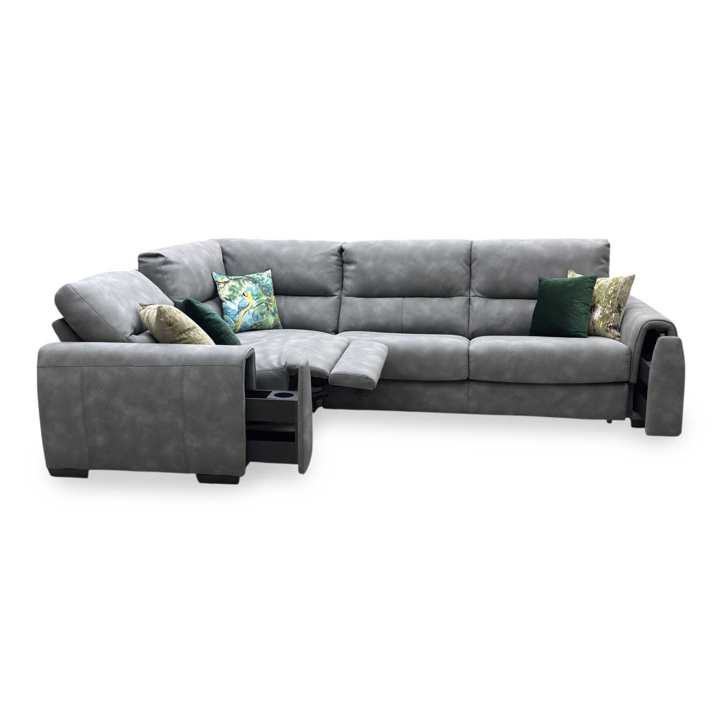 ‘Flex’ BFA-BEY-R16 Graphite Grey Fabric Small Corner Sofa Bed with Power Recliner and Storage Arms Furniture Village