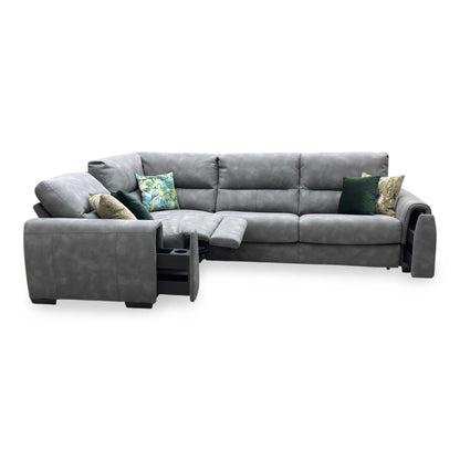 ‘Flex’ BFA-BEY-R16 Graphite Grey Fabric Small Corner Sofa Bed with Power Recliner and Storage Arms Furniture Village