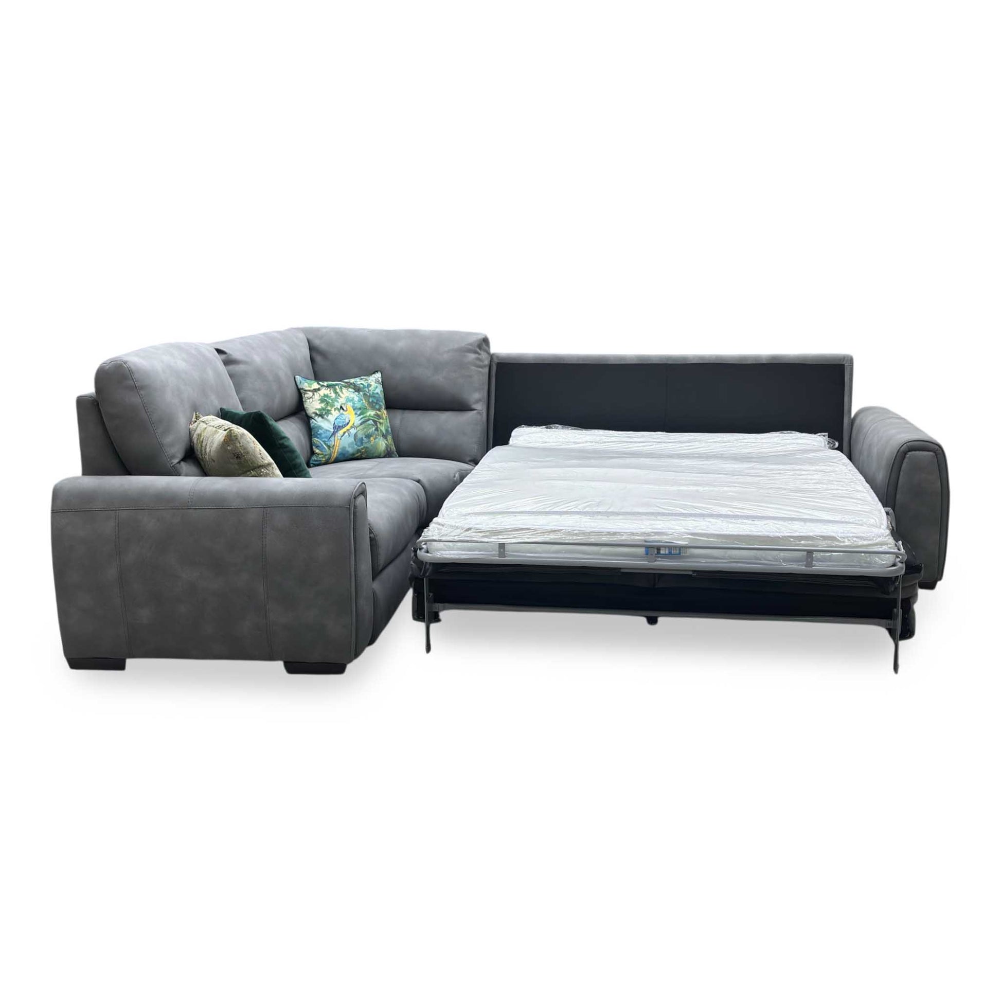 ‘Flex’ BFA-BEY-R16 Graphite Grey Fabric Small Corner Sofa Bed with Power Recliner and Storage Arms Furniture Village