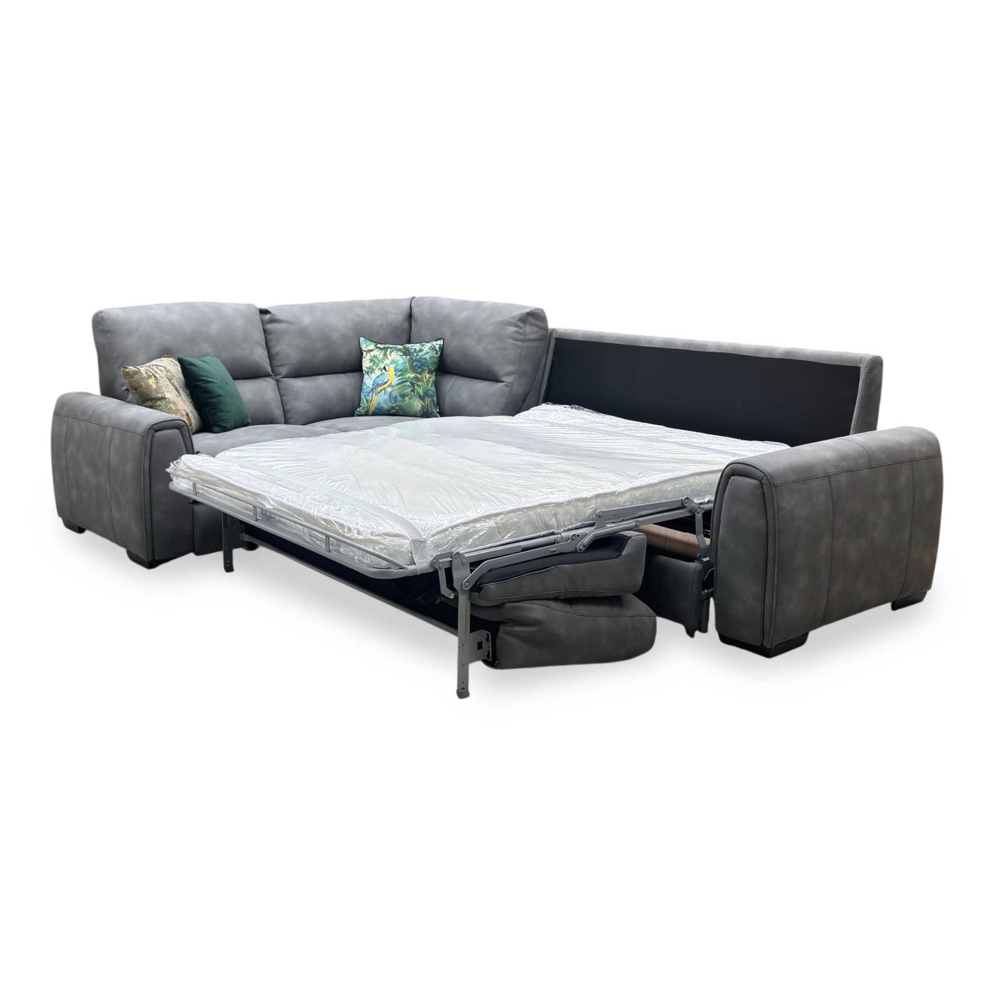 ‘Flex’ BFA-BEY-R16 Graphite Grey Fabric Small Corner Sofa Bed with Power Recliner and Storage Arms Furniture Village