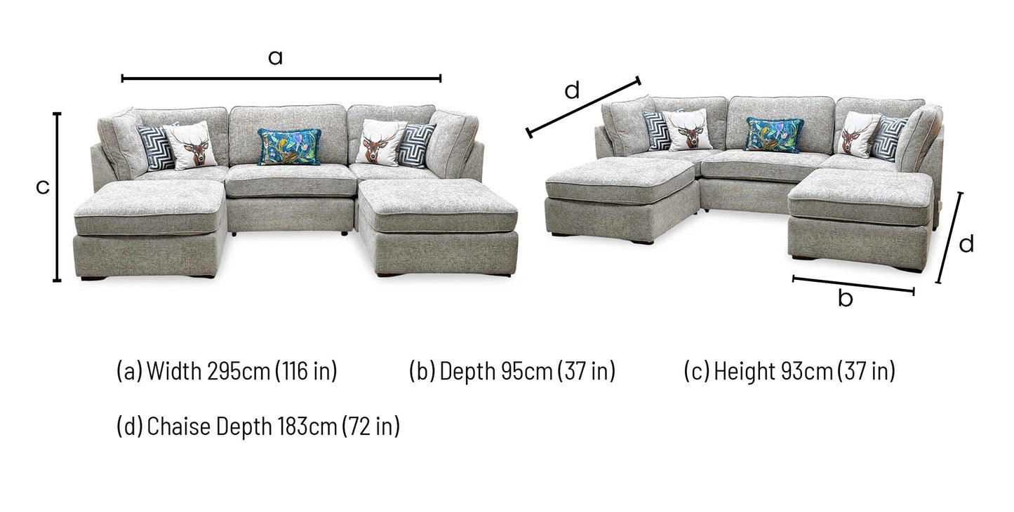 ‘Emilia’ Stone Fabric Standard U-Shaped Corner Sofa Furniture Village