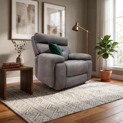 ‘Cinemax' Nappa Grey Media Fabric Power Recliner Chair with Power Headrest