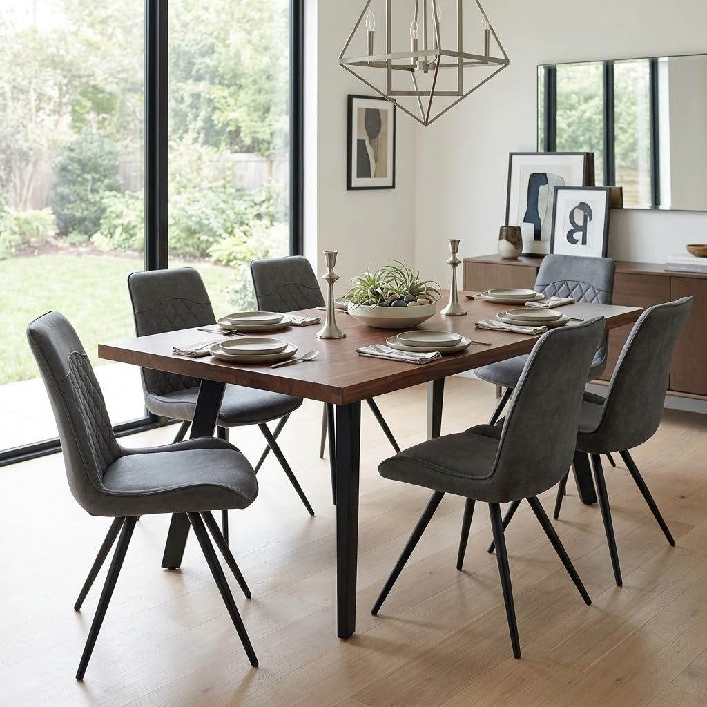 'Warrior' Charcoal Grey Fabric Standard Dining Chairs - Set of 6 Furniture Village